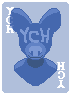 Card art featuring a blue character with YCH written over their eyes