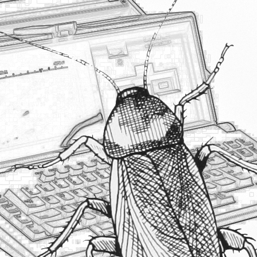 A cockroach typing on a typewriter